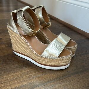See By Chloe Glyn Metallic Espadrille Wedges